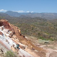 Zoomed in at the historic Santa Marta mine with an outcrop of a leached cap
