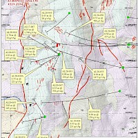 Plan view of Europa-Guadalupe and Nueva Europa vein zones Phase I and Phase II drilling. Miineralized intersections are sample lengths and not true widths