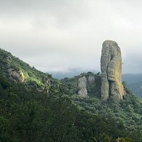 El Pilaron is a 50 m rock composed of bedded lithic tuff